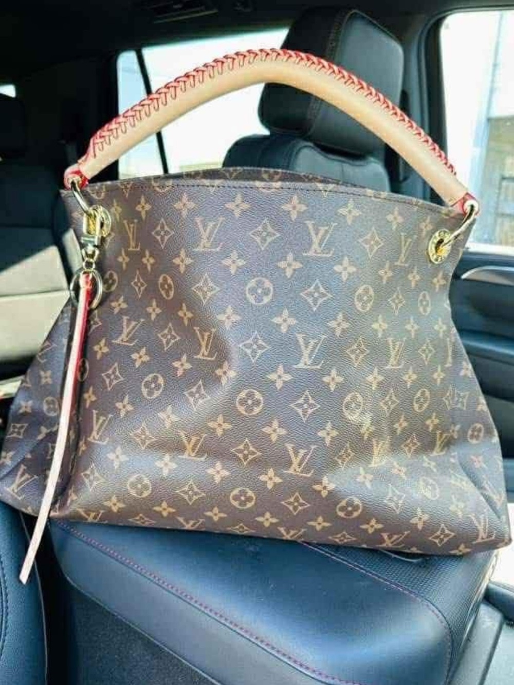 Brown Monogram Shoulder Bag with Tan Handle